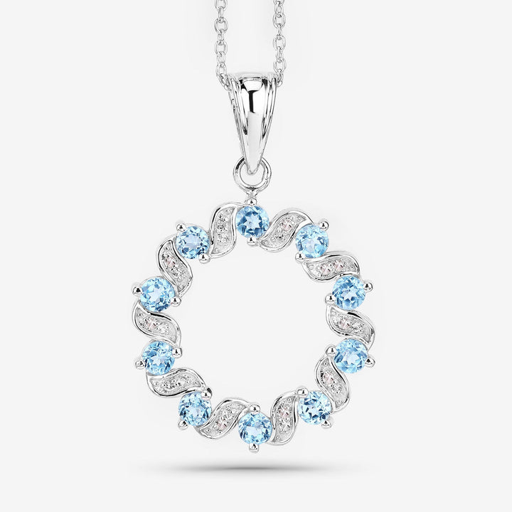 1.30 Carat Genuine Swiss Blue Topaz and White Topaz .925 Sterling Silver Pendant