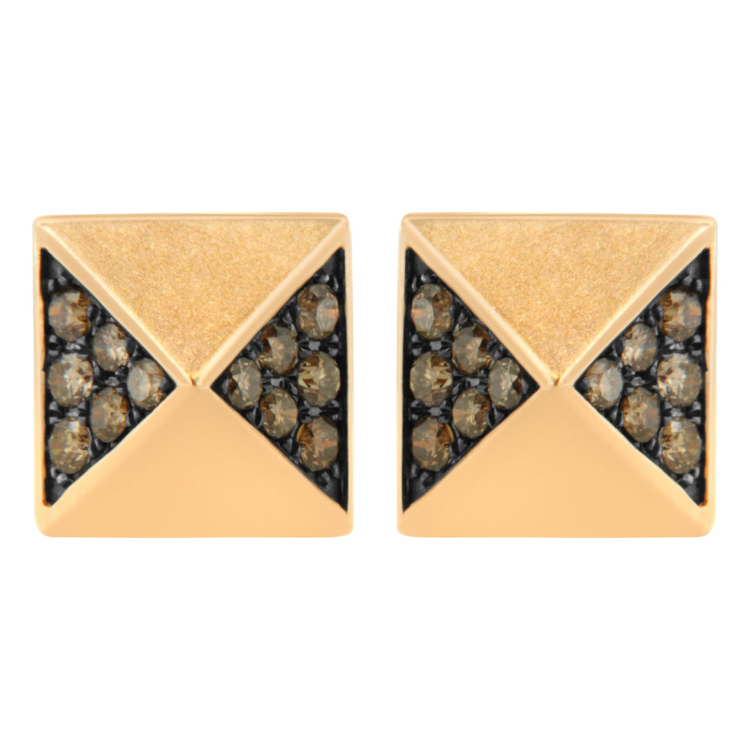 14K Rose Gold 1/4 Cttw Brown Diamond Pyramid Stud Earring (Brown Color, SI1-SI2 Clarity)