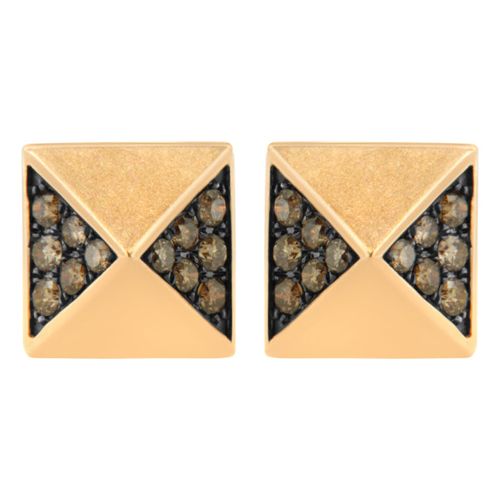 14K Rose Gold 1/4 Cttw Brown Diamond Pyramid Stud Earring (Brown Color, SI1-SI2 Clarity)