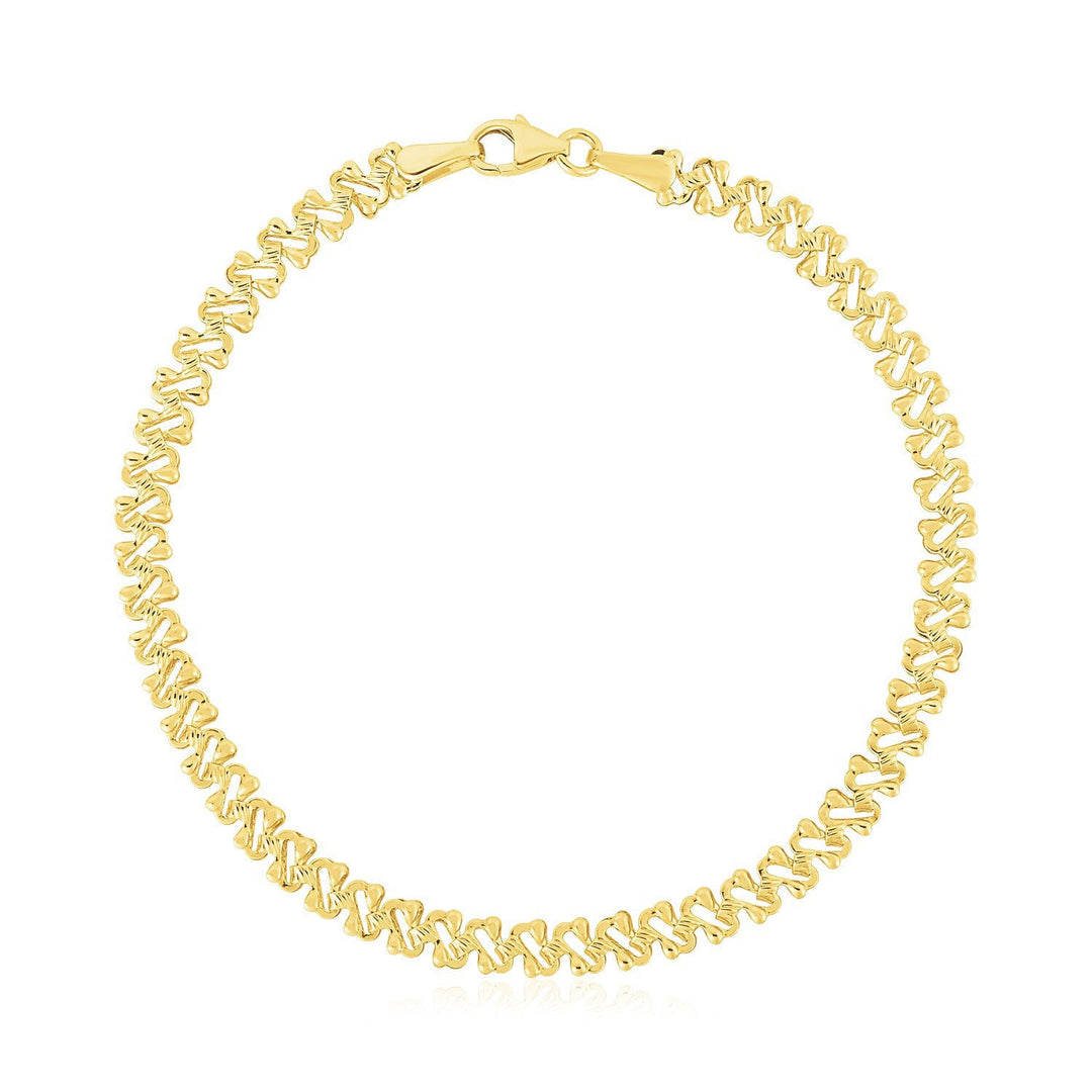 14k Yellow Gold High Polish Textured Fancy Chain Bracelet (4mm)