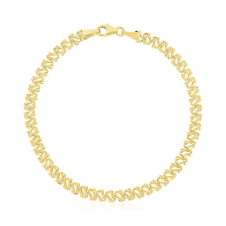 14k Yellow Gold High Polish Textured Fancy Chain Bracelet (4mm)
