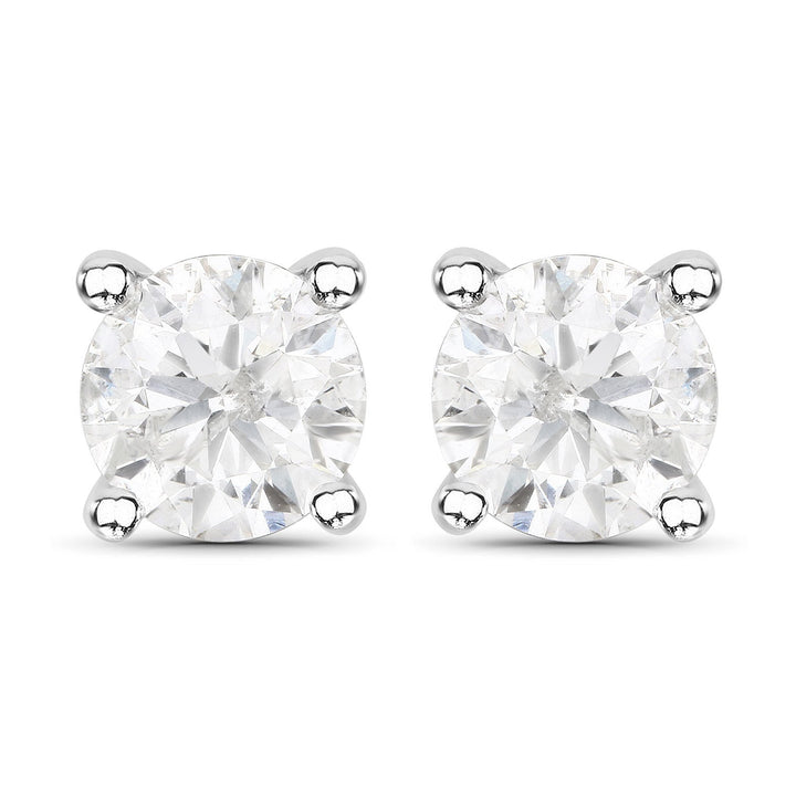 1.02 Carat Genuine White Diamond 14K White Gold Earrings