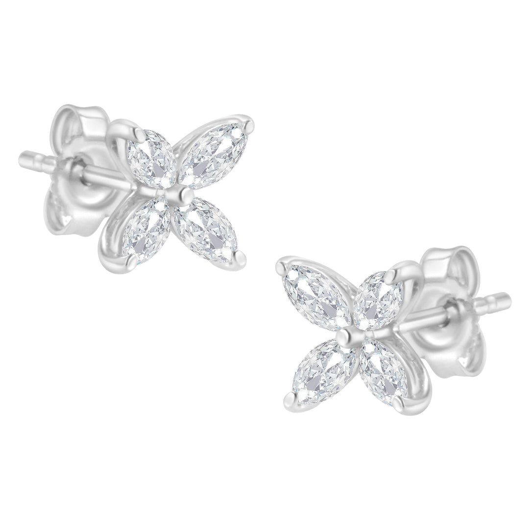 14K White Gold 1/2 Cttw Marquise Diamond 8 Stone Floral Leaf Stud Earrings (H-I Color, SI1-SI2 Clarity)
