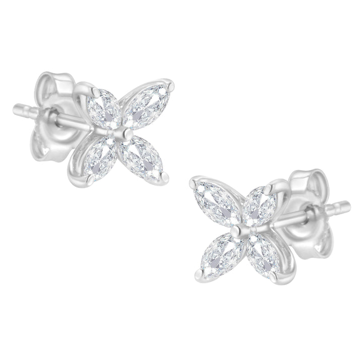 14K White Gold 1/2 Cttw Marquise Diamond 8 Stone Floral Leaf Stud Earrings (H-I Color, SI1-SI2 Clarity)