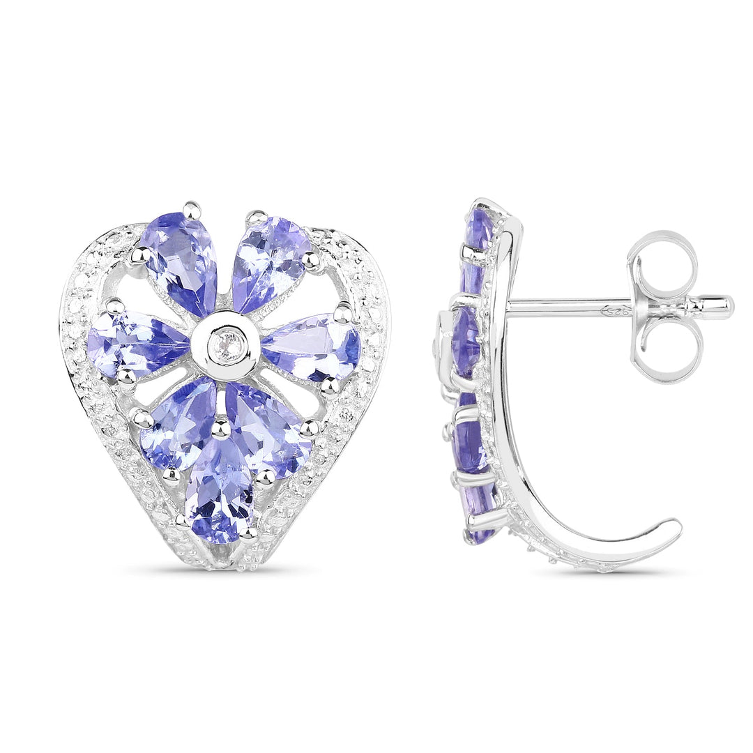 2.97 Carat Genuine Tanzanite &amp; White Topaz .925 Sterling Silver Earrings