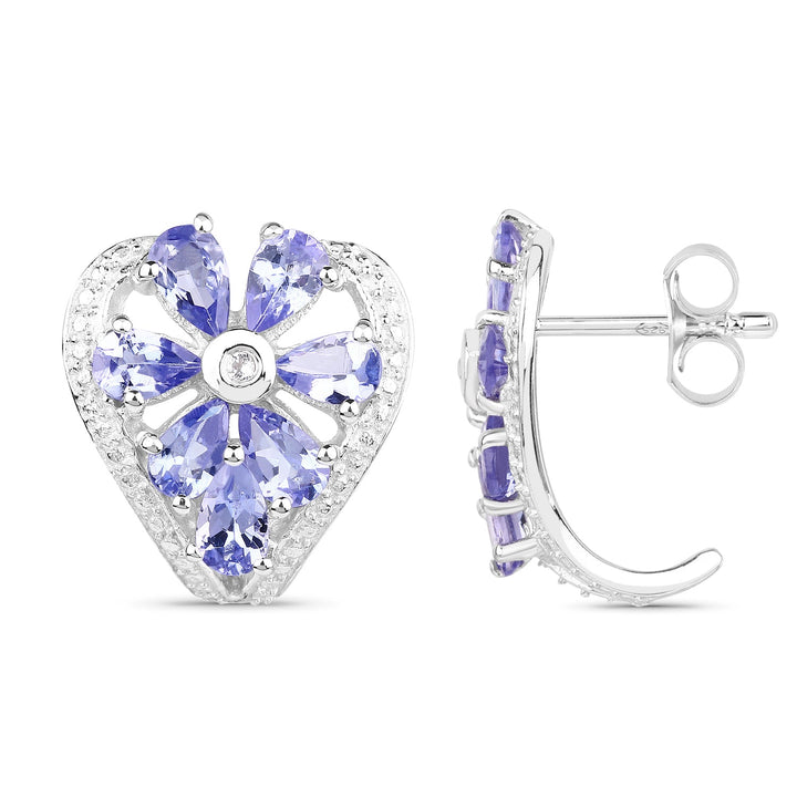 2.97 Carat Genuine Tanzanite &amp; White Topaz .925 Sterling Silver Earrings