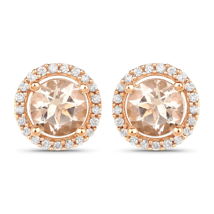 0.93 Carat Genuine Morganite and White Diamond 14K Rose Gold Earrings