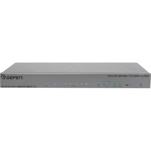 IN STOCK! Gefen EXT-UHD600-18 Ultra HD 600 MHz 1:8 Splitter for HDMI w/ HDR - 600 MHz to 600 MHz - 4096 x 2160 - 1 x HDMI In - 8 x HDMI Out - USB