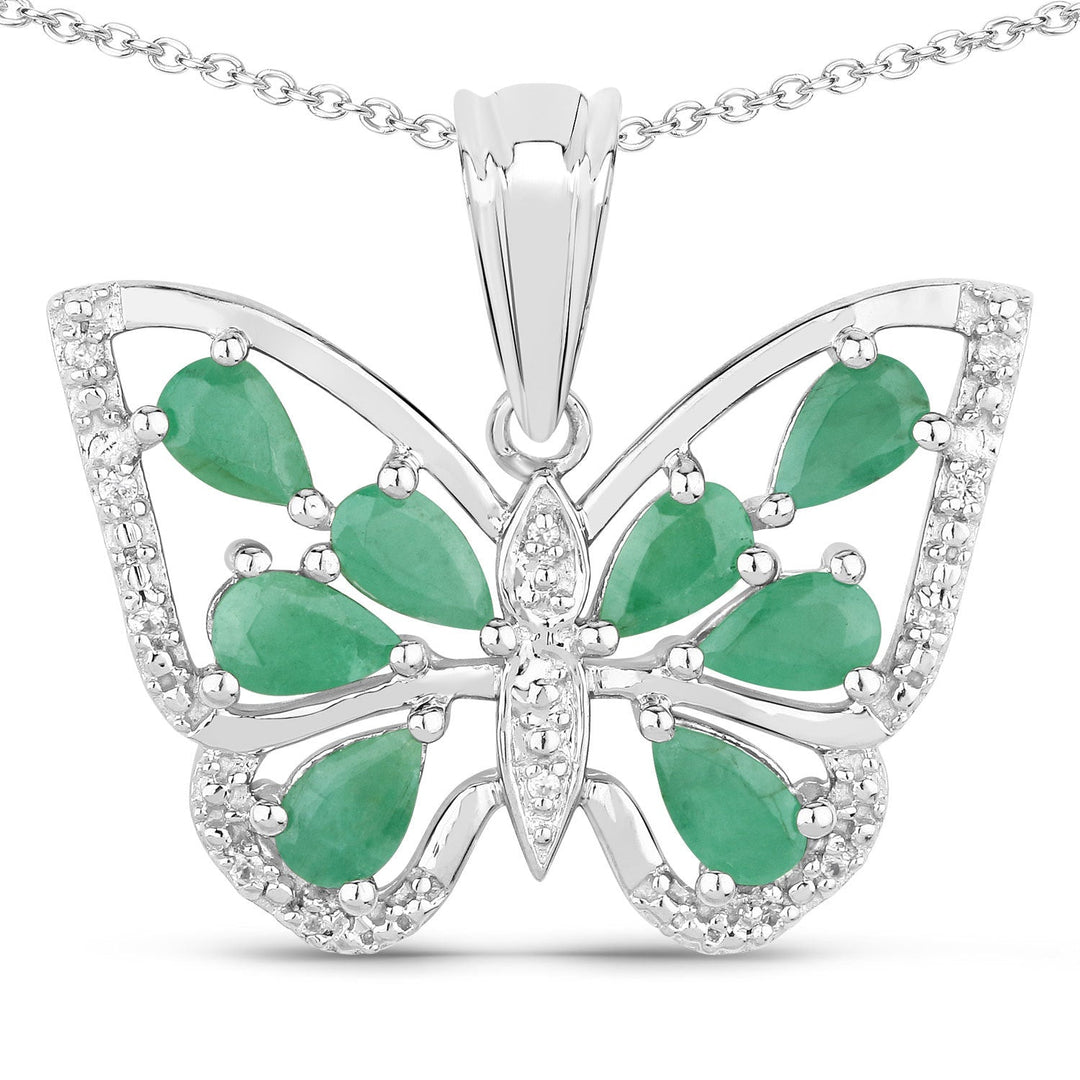 1.91 Carat Genuine Emerald and White Zircon .925 Sterling Silver Pendant