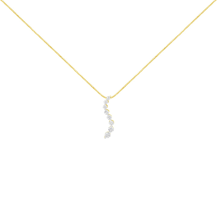 14k Yellow Gold 3.0 cttw Baguette and Brilliant Round-Cut Diamond Journey 18" Pendant Necklace (I-J Color, I2-I3 Clarity)