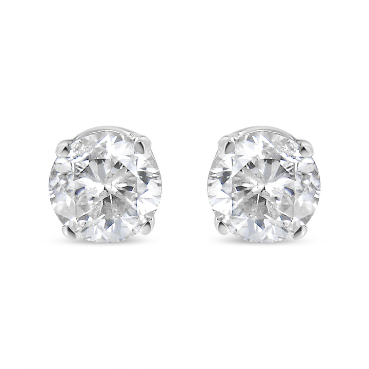 14K White Gold 1.00 Cttw Round Brilliant-Cut Near Colorless Diamond Classic 4-Prong Stud Earrings (H-I Color, I1-I2 Clarity)