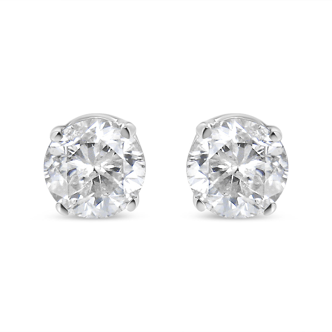 AGS Certified 14K White Gold 1.0 Cttw 4-Prong Set Brilliant Round-Cut Solitaire Diamond Push Back Stud Earrings (G-H Color, SI2-I1 Clarity)