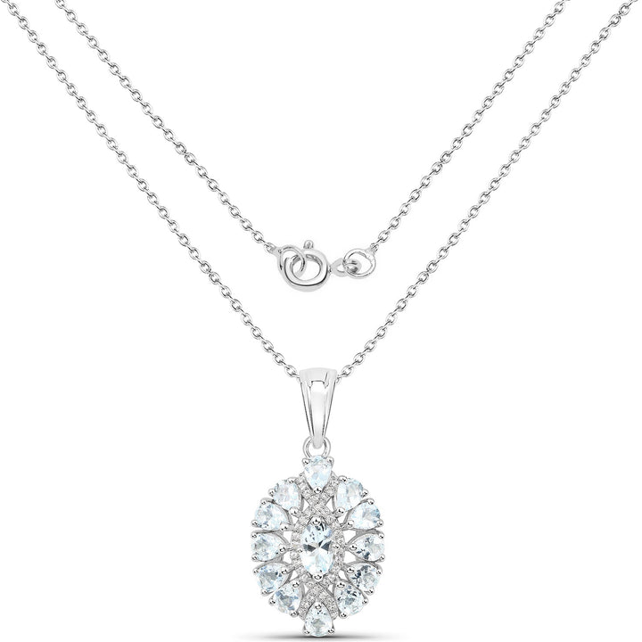 1.89 Carat Genuine Aquamarine and White Topaz .925 Sterling Silver Pendant