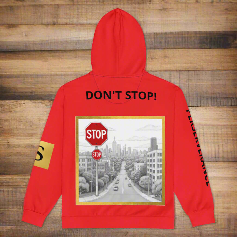 "PERSEVERANCE" Unisex red graphic zip Unisex zip hoodie