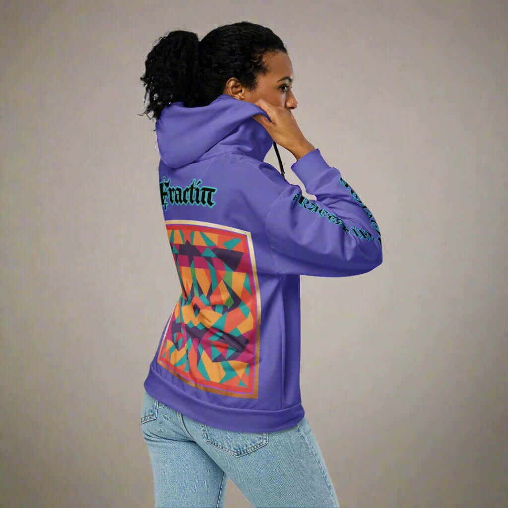 "Fractiπ" Unisex multicolor purple graphic art zip hoodie