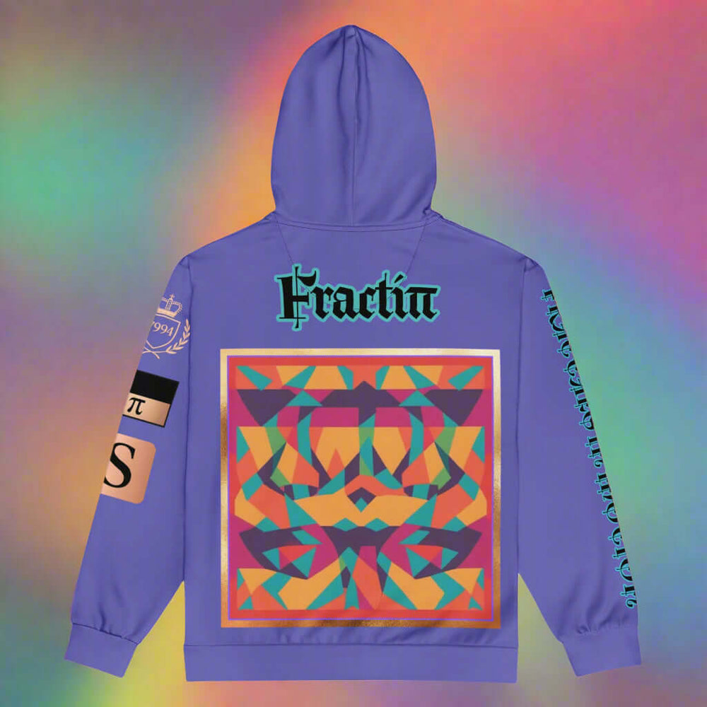 "Fractiπ" Unisex multicolor purple graphic art zip hoodie