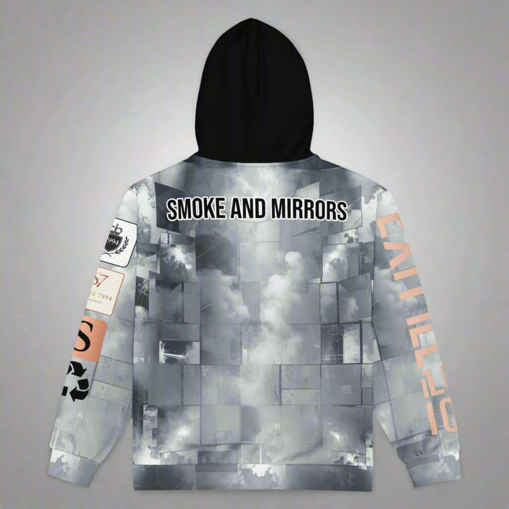 Rear view of grey hoodie