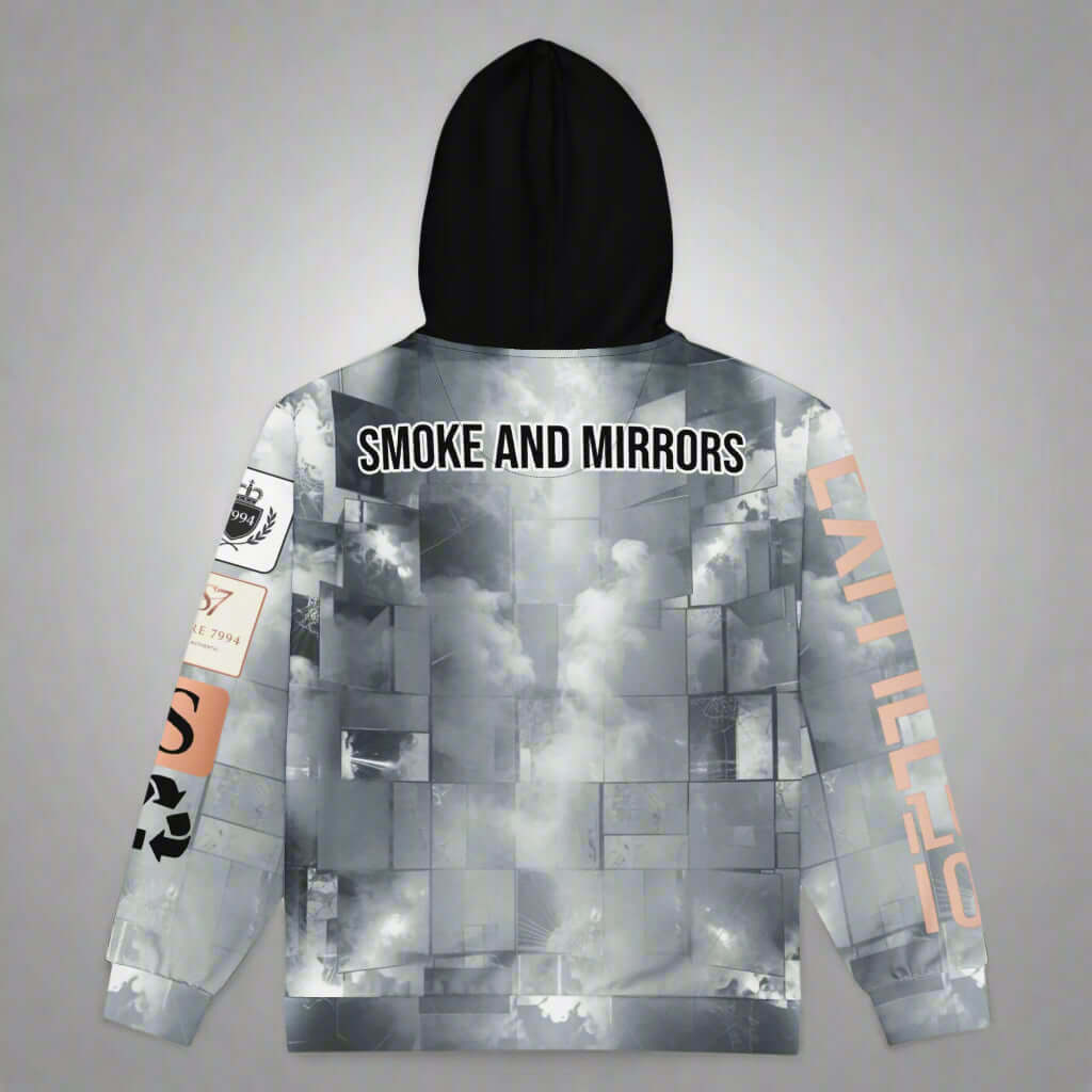 Rear view of grey hoodie