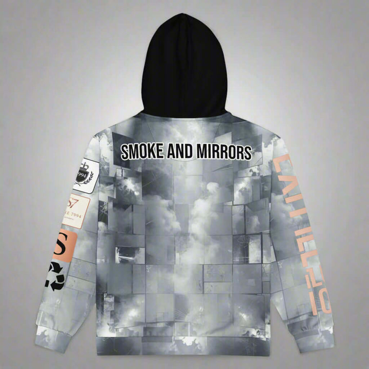Rear view of grey hoodie