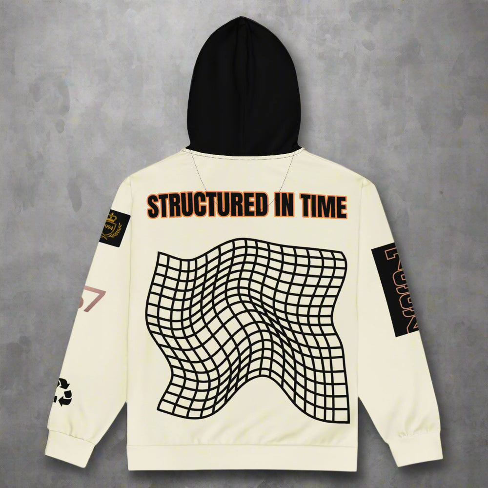 rear view of creme colored hoodie