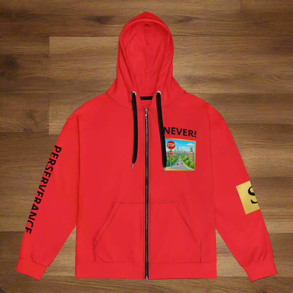"PERSEVERANCE" Unisex red graphic zip Unisex zip hoodie