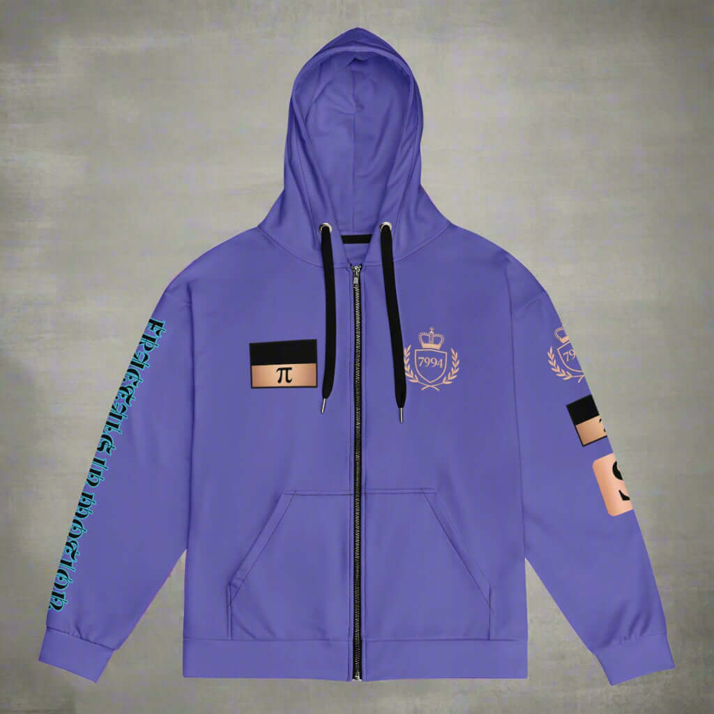 "Fractiπ" Unisex multicolor purple graphic art zip hoodie