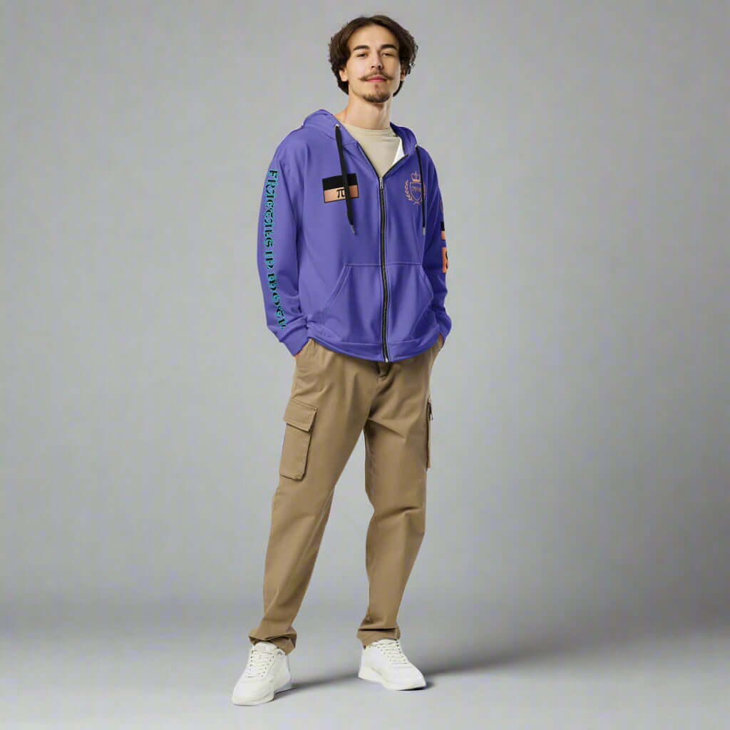 "Fractiπ" Unisex multicolor purple graphic art zip hoodie