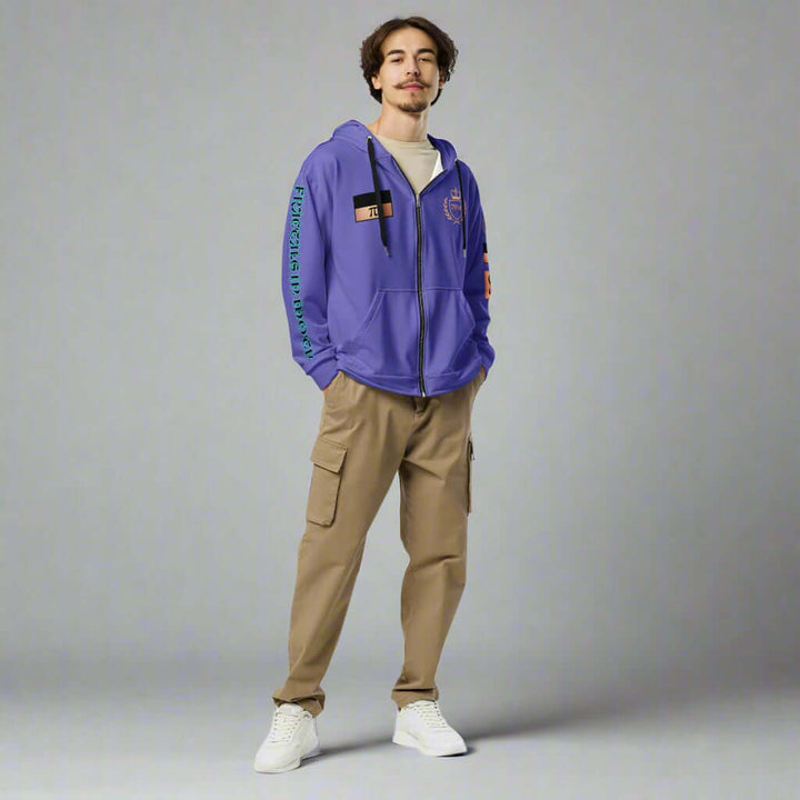 "Fractiπ" Unisex multicolor purple graphic art zip hoodie