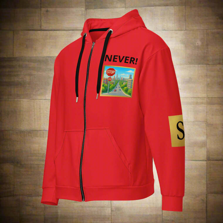 "PERSEVERANCE" Unisex red graphic zip Unisex zip hoodie