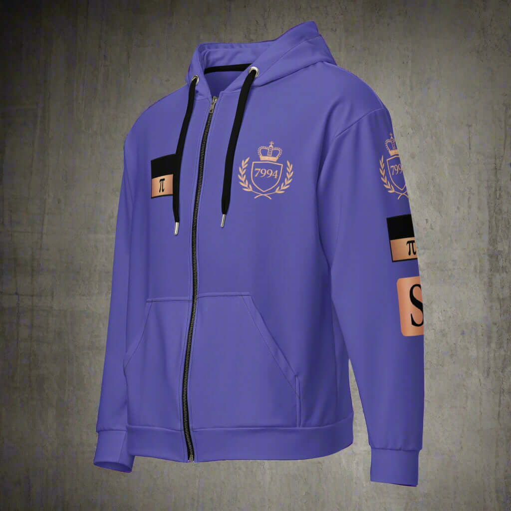"Fractiπ" Unisex multicolor purple graphic art zip hoodie
