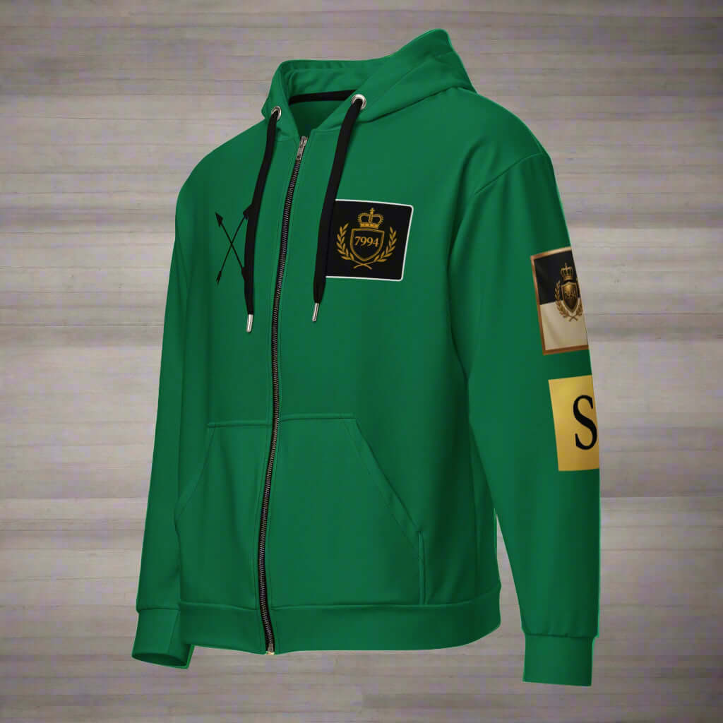 GENGHIS KHAN green "Emperor" worded in Mongolian Unisex graphic zip hoodie (remixed)
