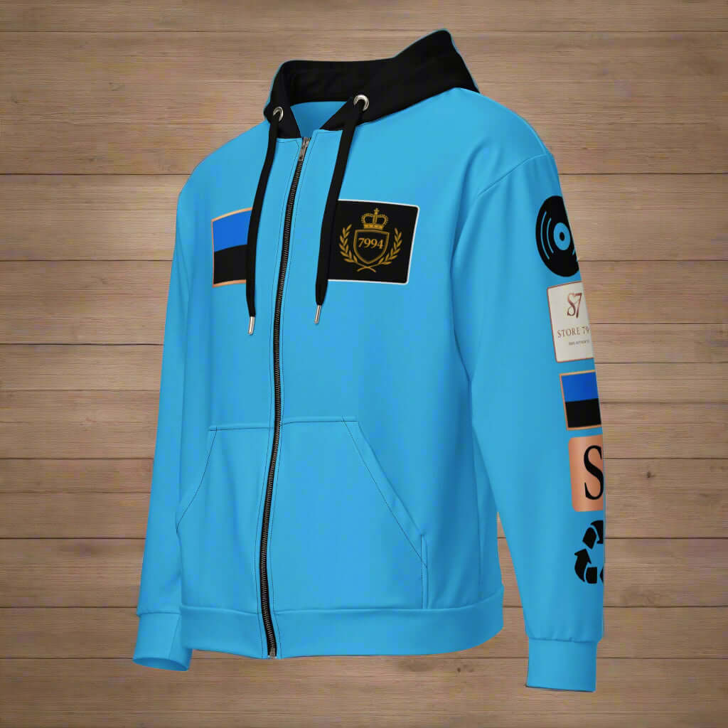 blue hoodie