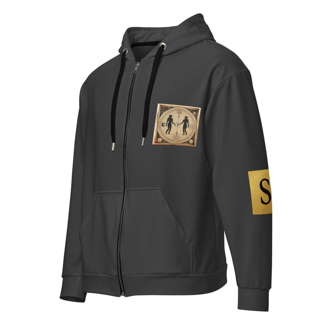 Grey sweatshirt hoodie with "S" on left arm