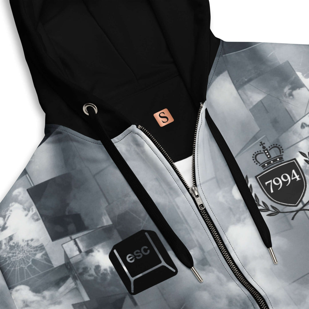 Grey hoodie showing detail