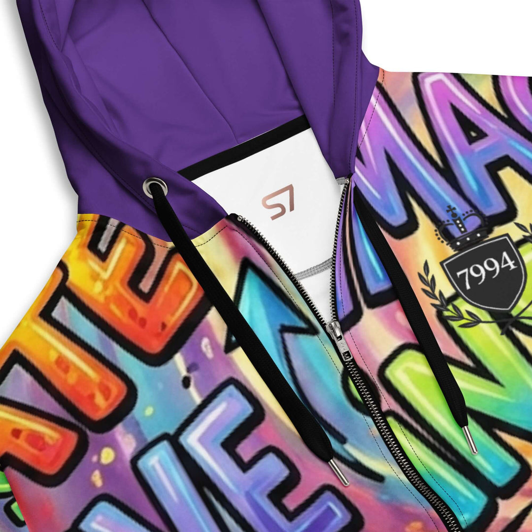 S7 Multicolor Inspiration Hoodie – Purple Edition featuring vibrant inspirational prints for a luxury fashion statement.
