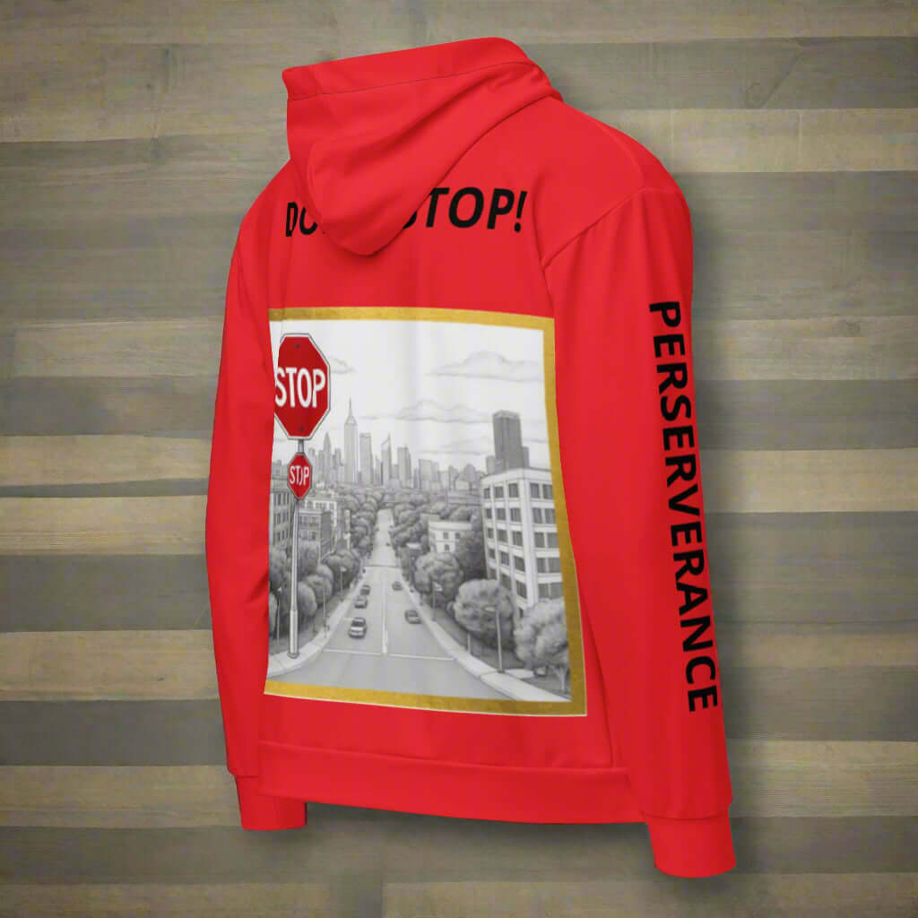 "PERSEVERANCE" Unisex red graphic zip Unisex zip hoodie
