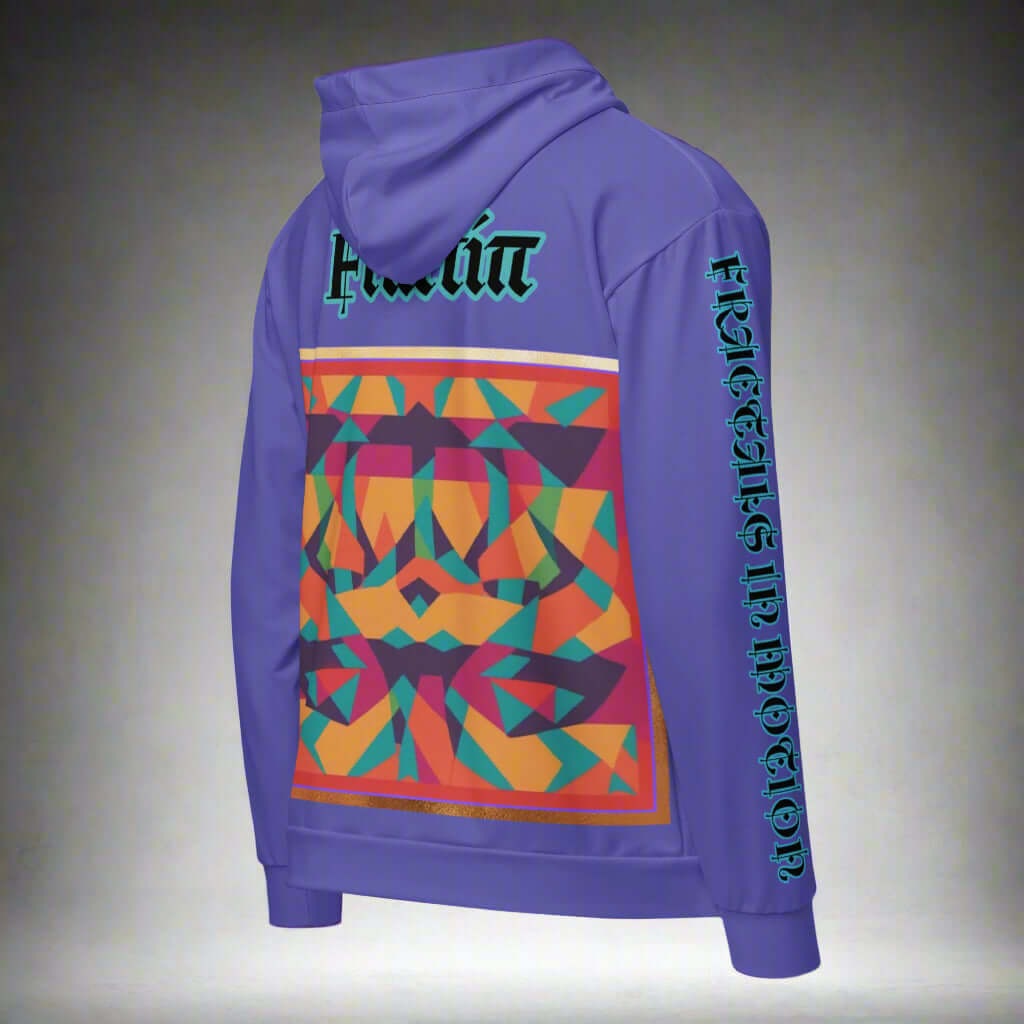 "Fractiπ" Unisex multicolor purple graphic art zip hoodie
