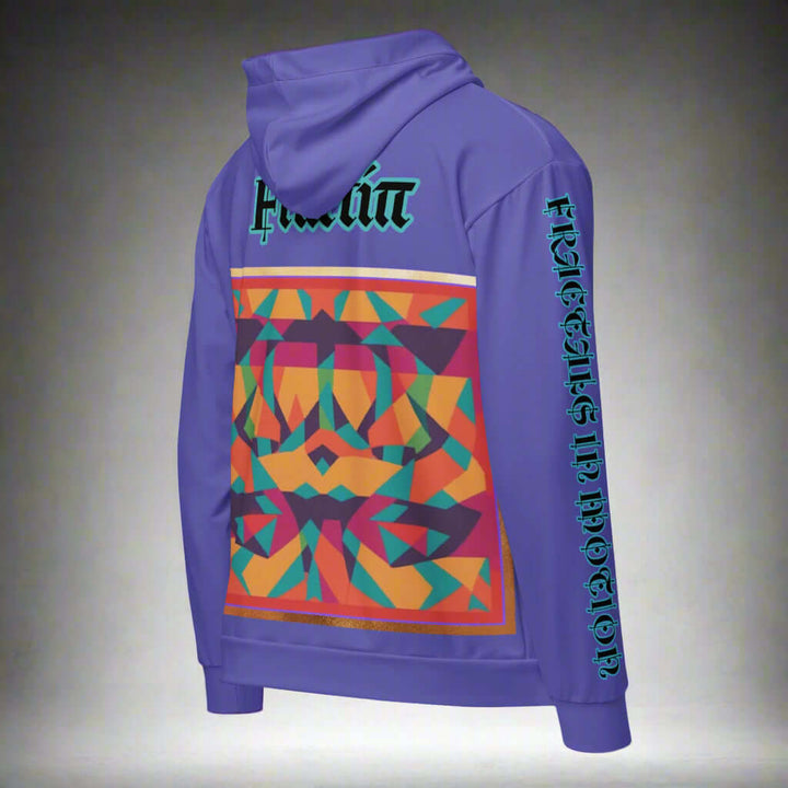 "Fractiπ" Unisex multicolor purple graphic art zip hoodie