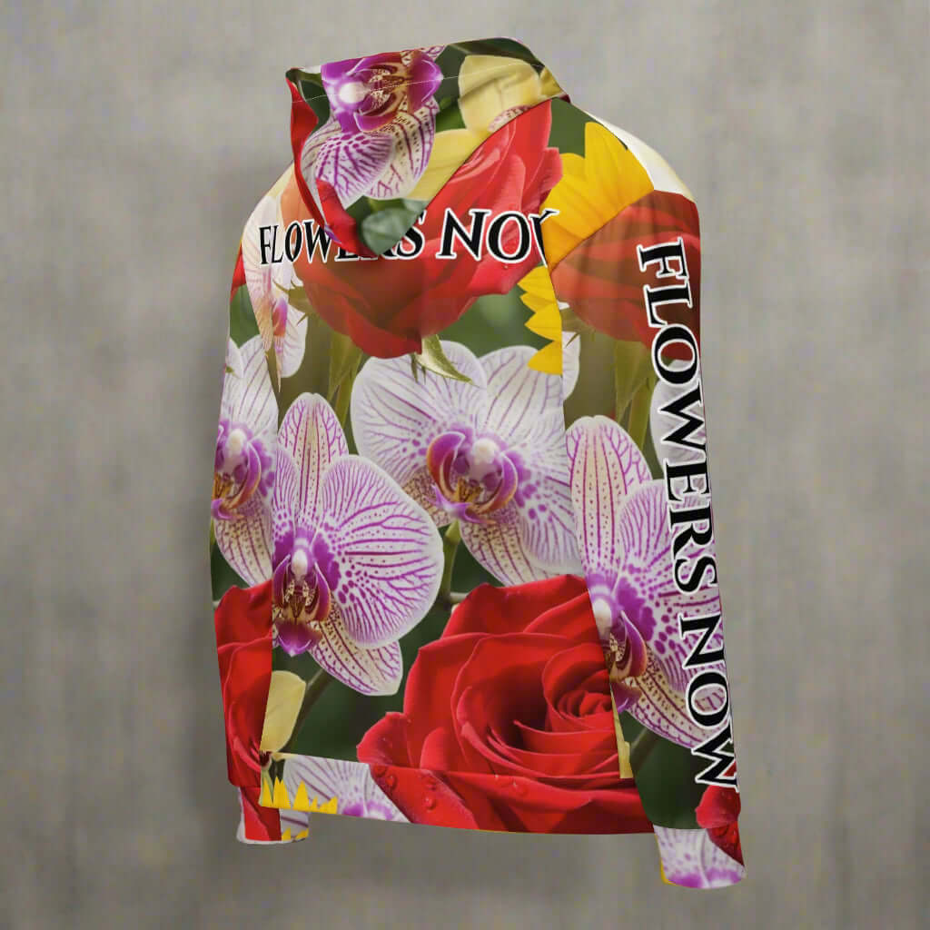STORE 7994 “FLOWERS NOW” All-Over Floral Hoodie – Red Roses, Wild Orchids & Sunflowers, Recycled Mix