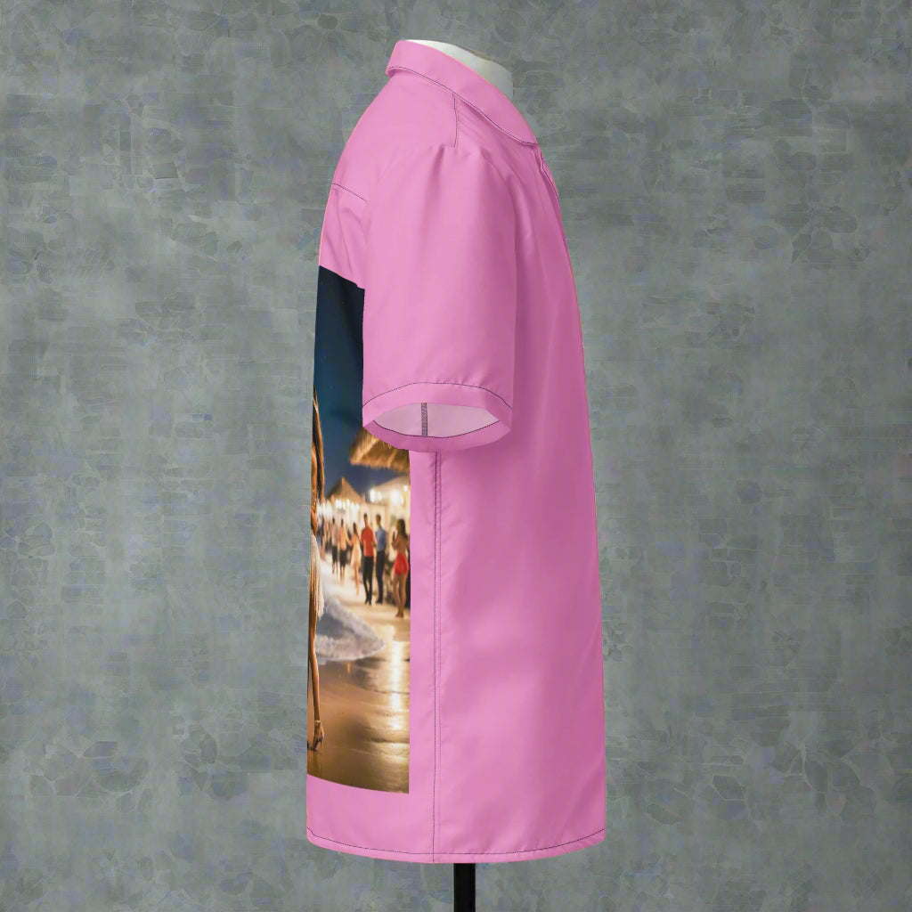 Pink Ocean Salsa Dance Button-Up Shirt