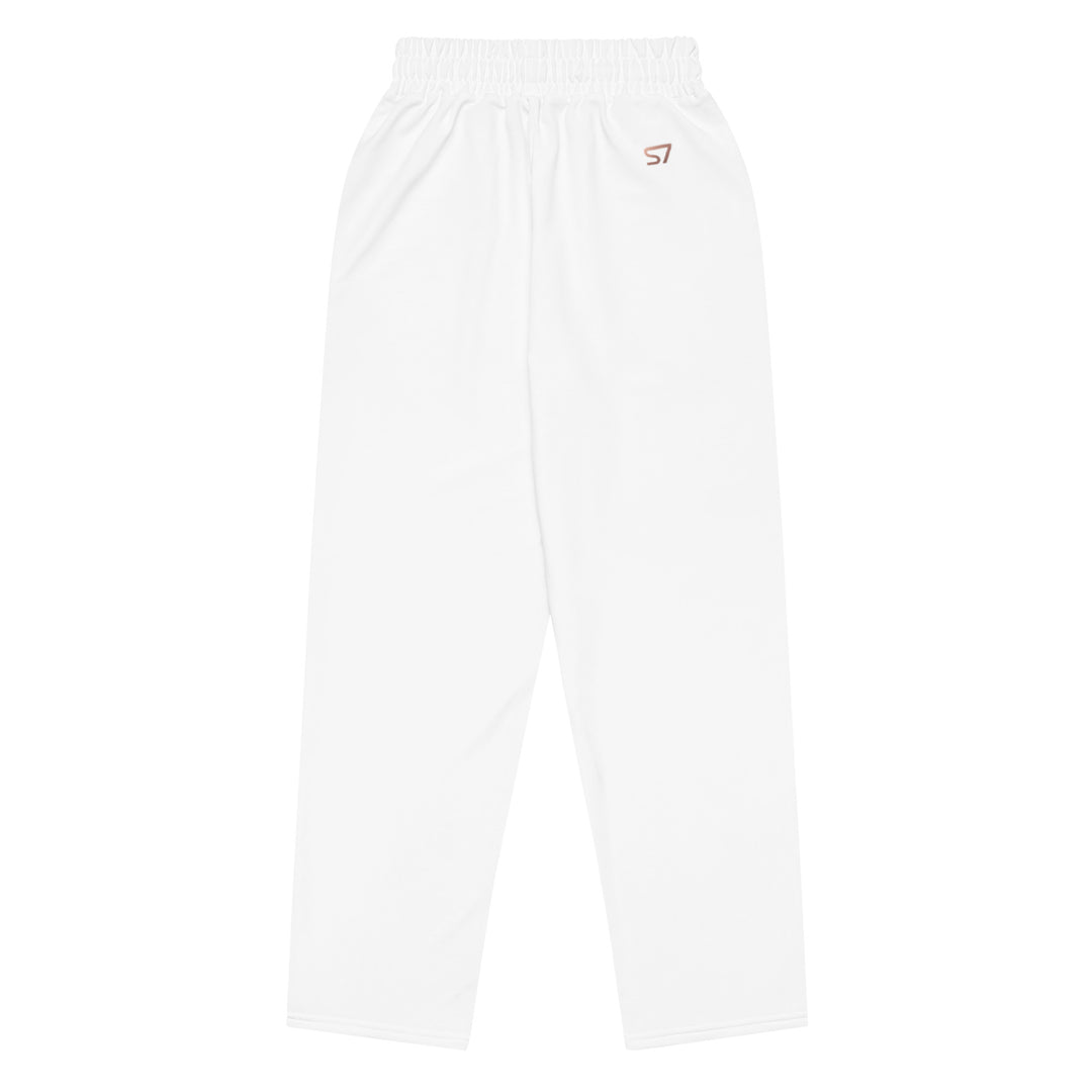 S7 Signature Wide-Leg Joggers — White &amp; Rose Gold