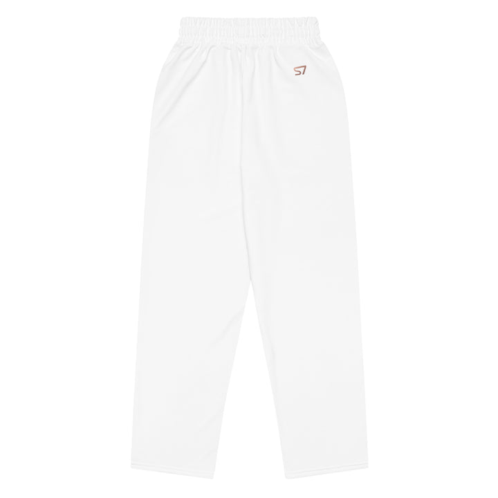 S7 Signature Wide-Leg Joggers — White &amp; Rose Gold