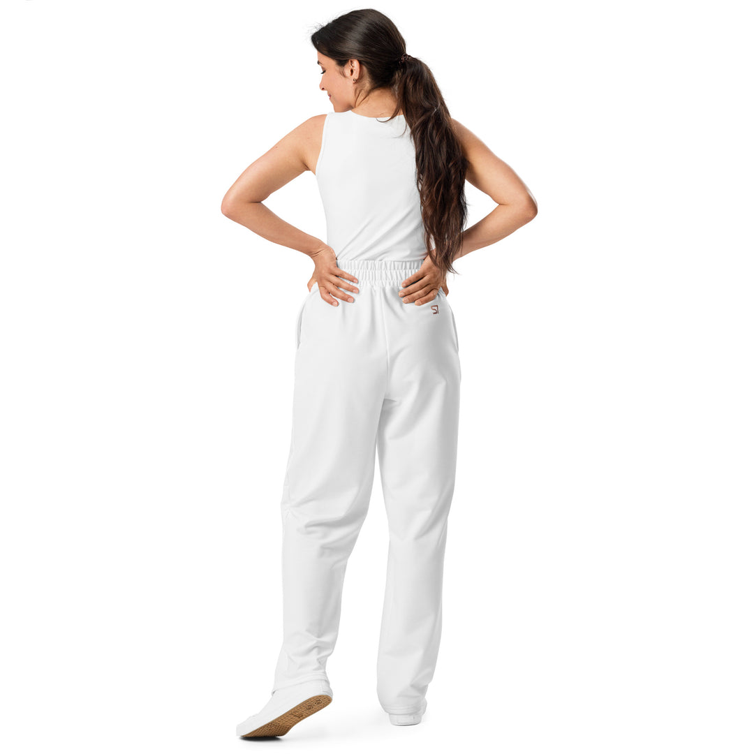 S7 Signature Wide-Leg Joggers — White &amp; Rose Gold