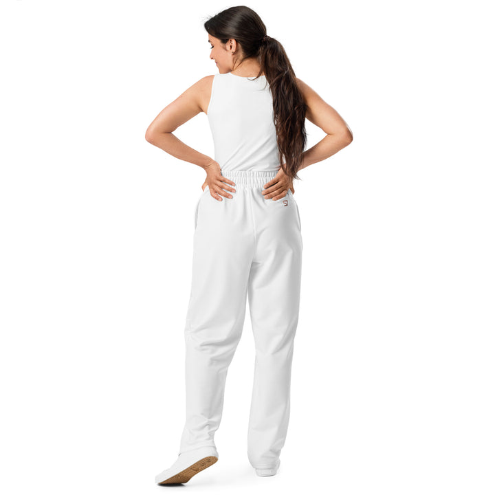S7 Signature Wide-Leg Joggers — White &amp; Rose Gold