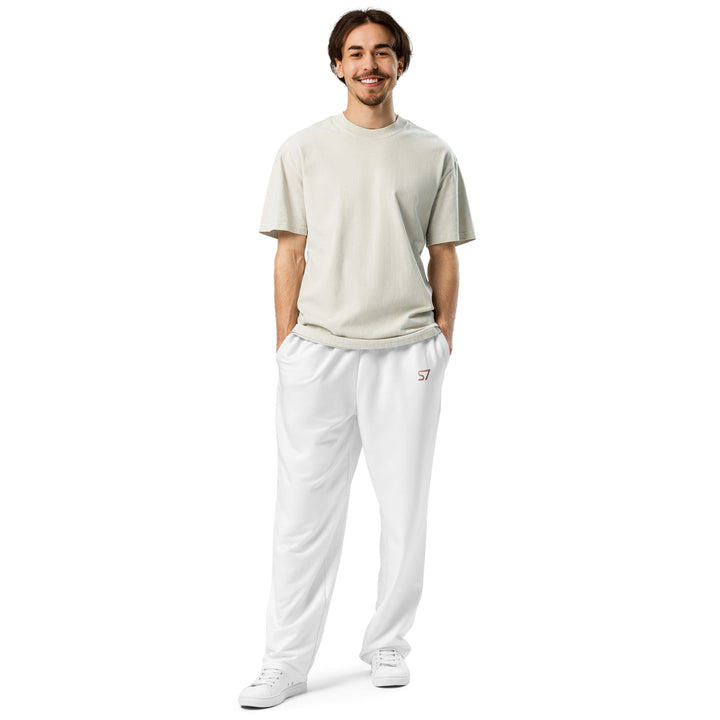 S7 Signature Wide-Leg Joggers — White &amp; Rose Gold
