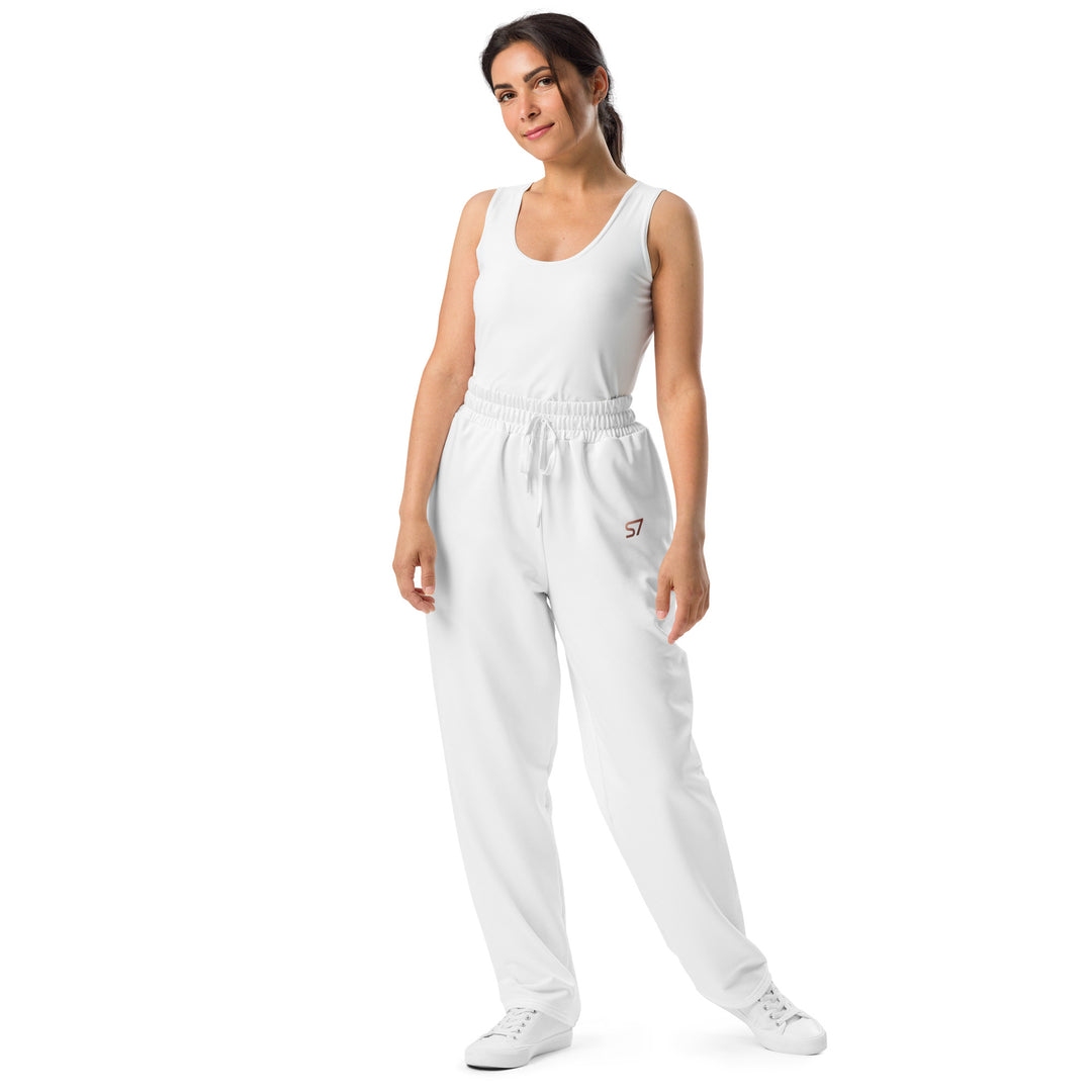 S7 Signature Wide-Leg Joggers — White &amp; Rose Gold