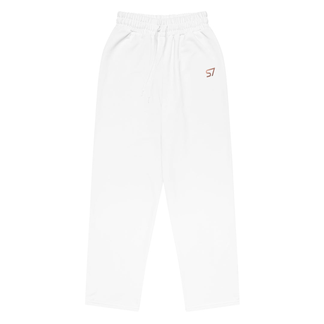 S7 Signature Wide-Leg Joggers — White &amp; Rose Gold