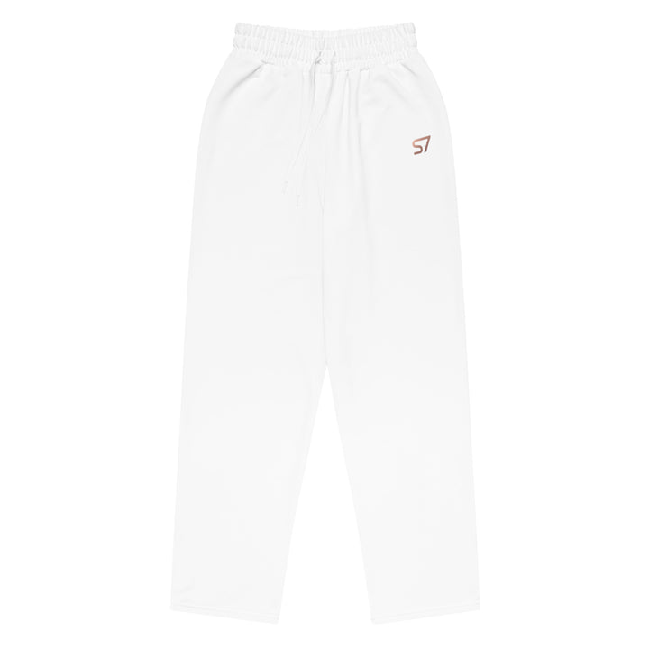 S7 Signature Wide-Leg Joggers — White &amp; Rose Gold