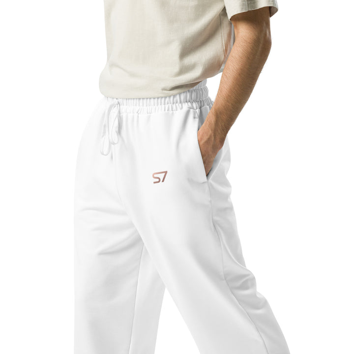 S7 Signature Wide-Leg Joggers — White &amp; Rose Gold