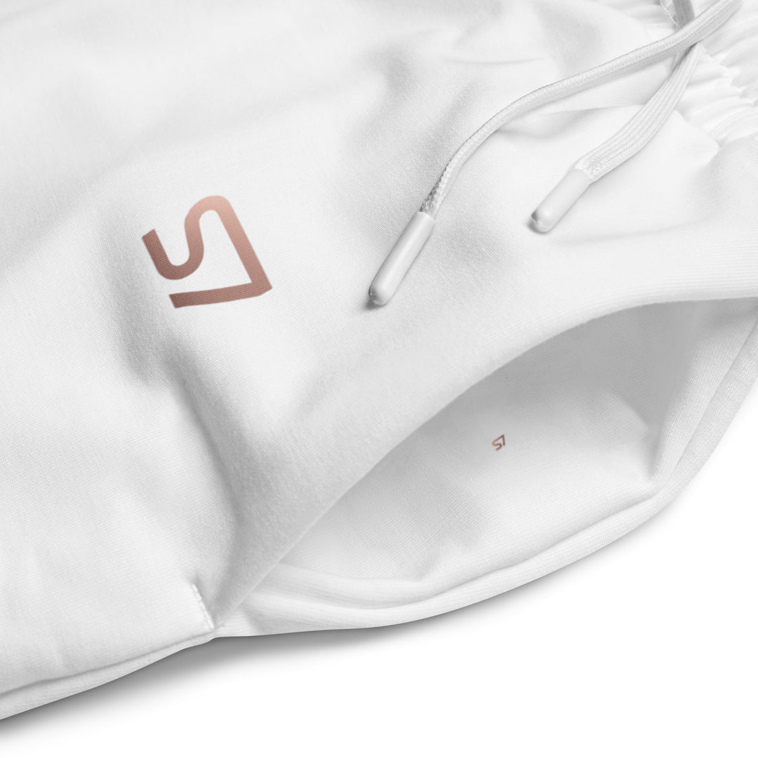 S7 Signature Wide-Leg Joggers — White &amp; Rose Gold